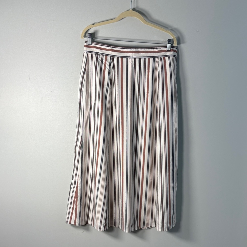 LOFT Vertical Stripe Midi Skirt in Cream, Rust & Black